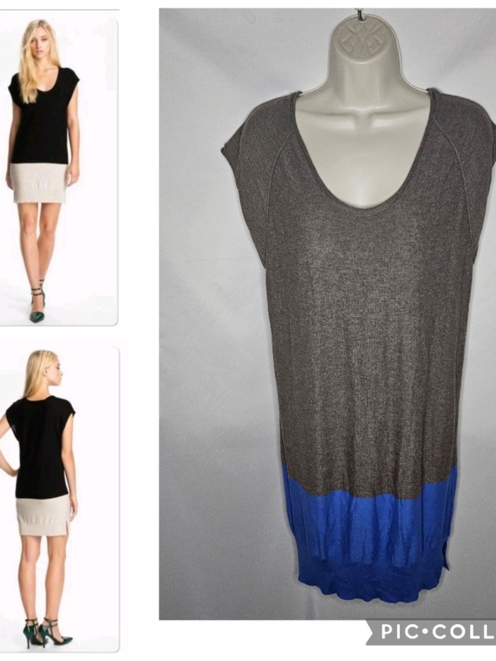 Women T by Alexander Wang Gray Blue Colorblock Sweater Dress Wool Silk Blend S